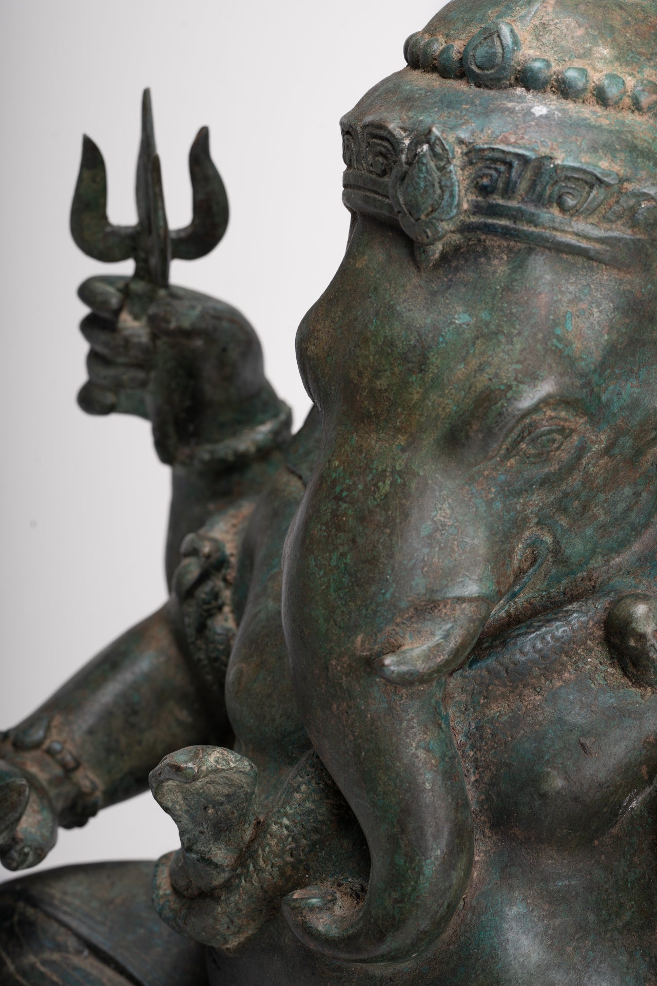 Ganesha Statue - Antique Thai Style Bronze Seated 4-Arm Ganesha Statue - 45cm/18"