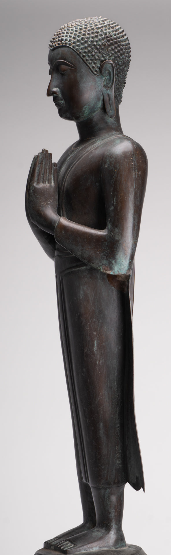 Antique Thai Style Standing Wood Adoration Standing Monk Statue - 100cm/40"