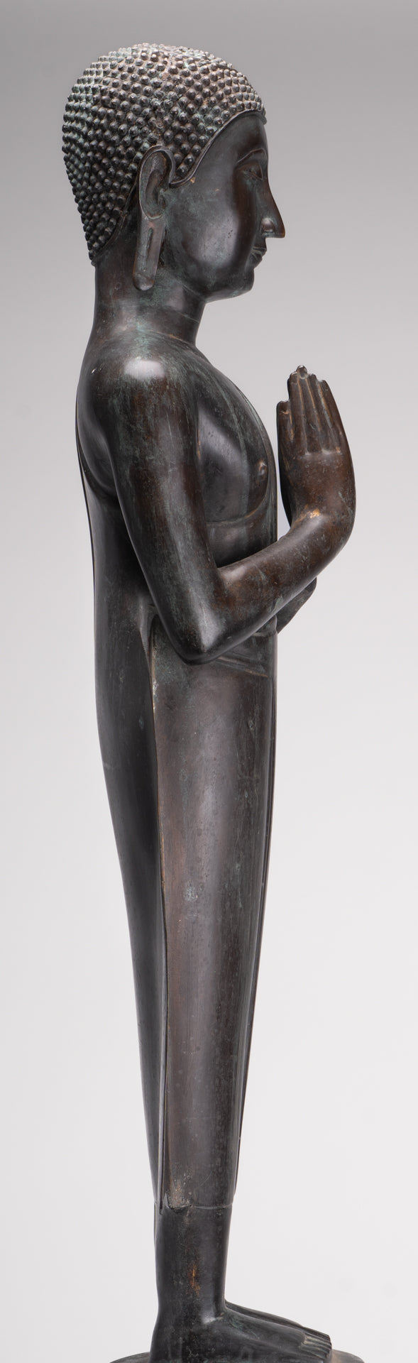 Antique Thai Style Standing Wood Adoration Standing Monk Statue - 100cm/40"