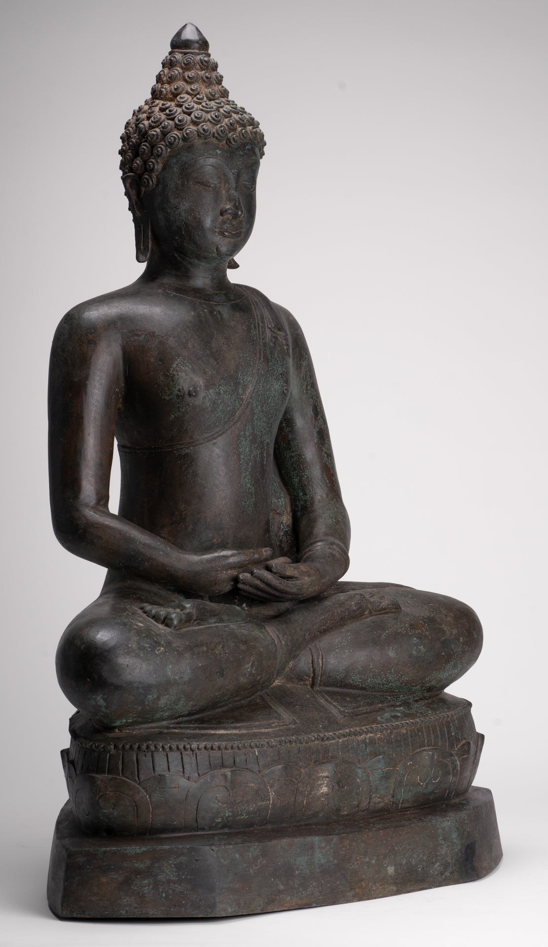 Large Buddha Statue - Antique Thai Style Bronze Chiang Saen Meditation Buddha Statue - 81cm/32"