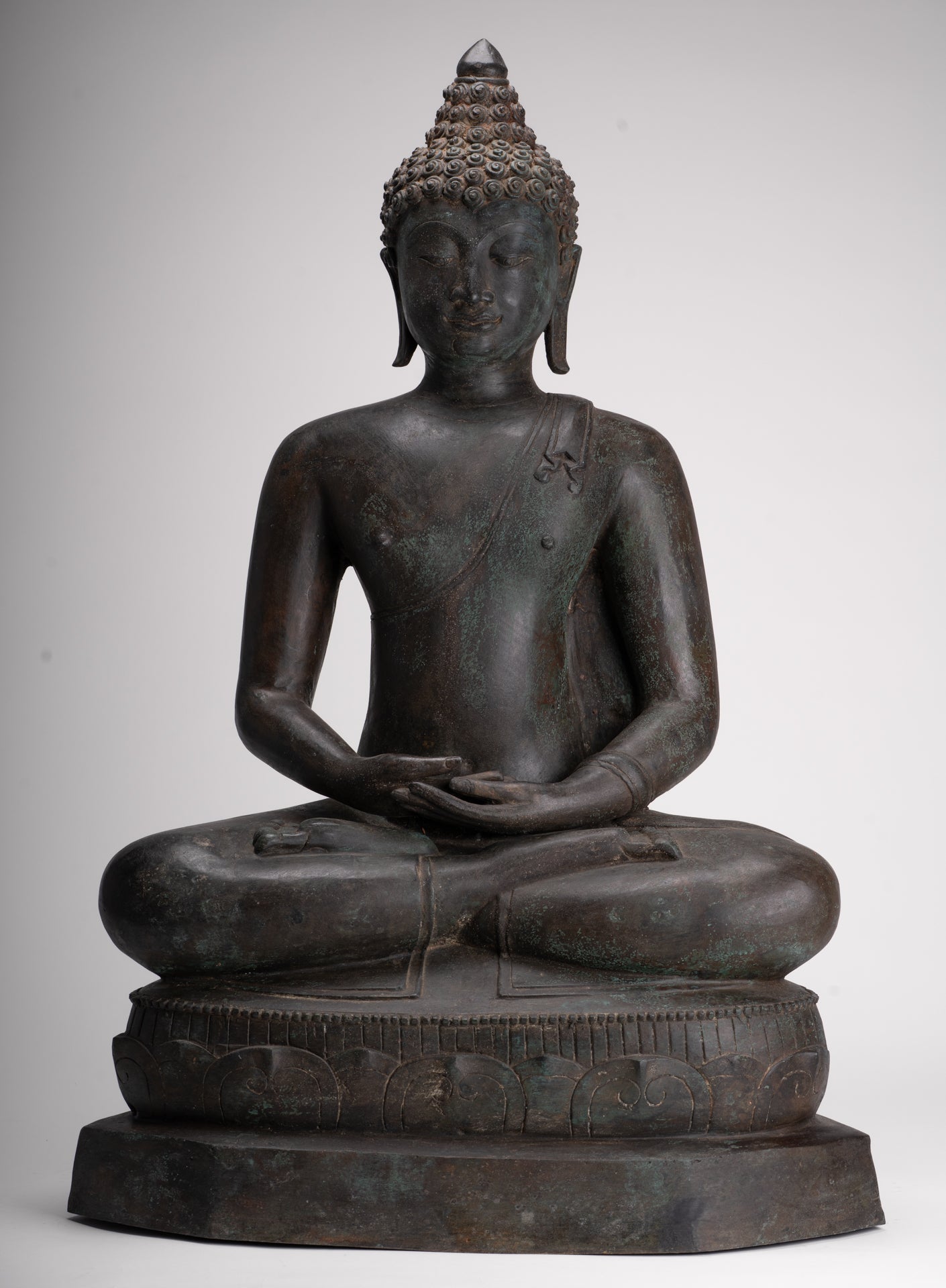 Large Buddha Statue - Antique Thai Style Bronze Chiang Saen Meditation Buddha Statue - 81cm/32"