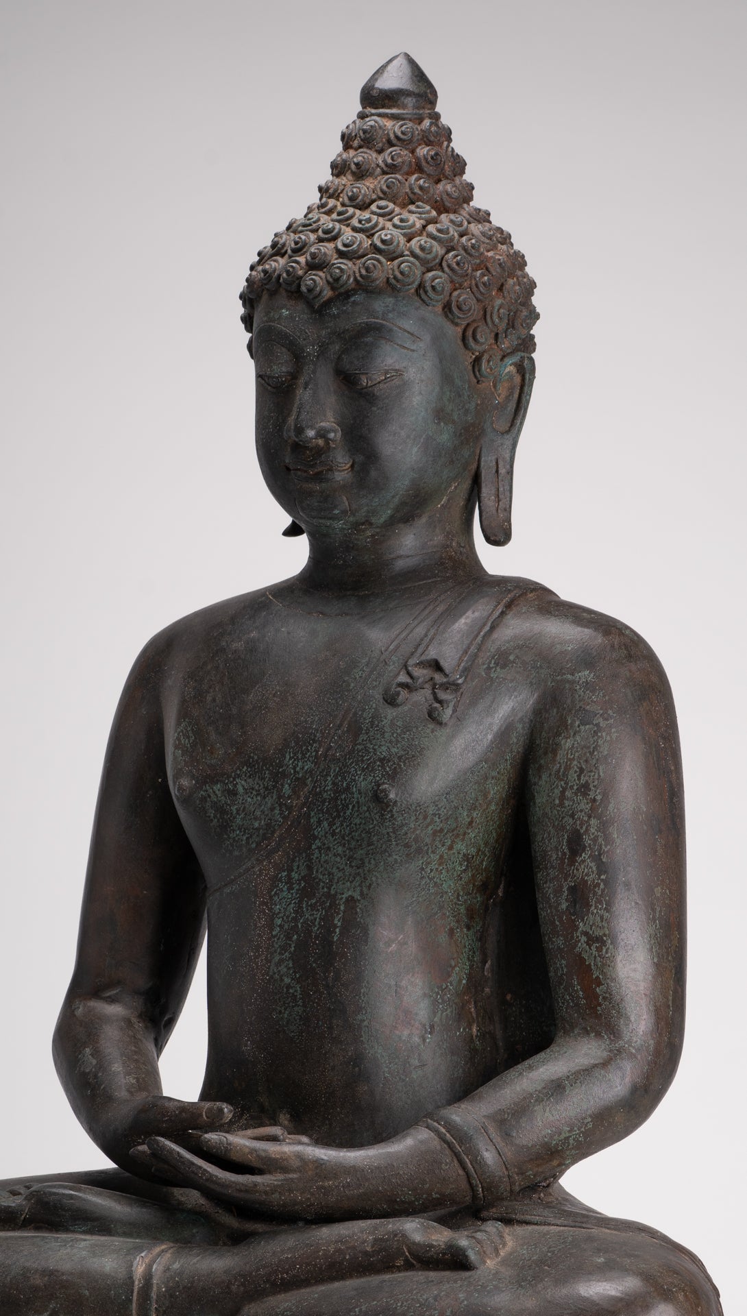 Large Buddha Statue - Antique Thai Style Bronze Chiang Saen Meditation Buddha Statue - 81cm/32"