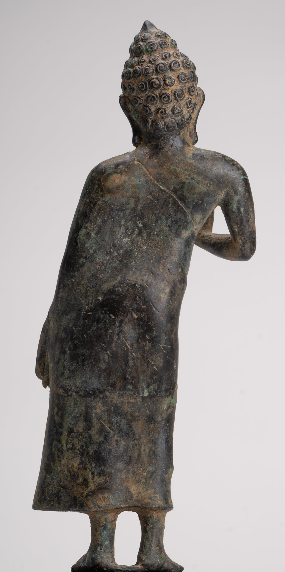 Buddha Statue - Antique Thai Style Standing Bronze Mon Dvaravati Teaching Buddha Statue - 32cm/13"