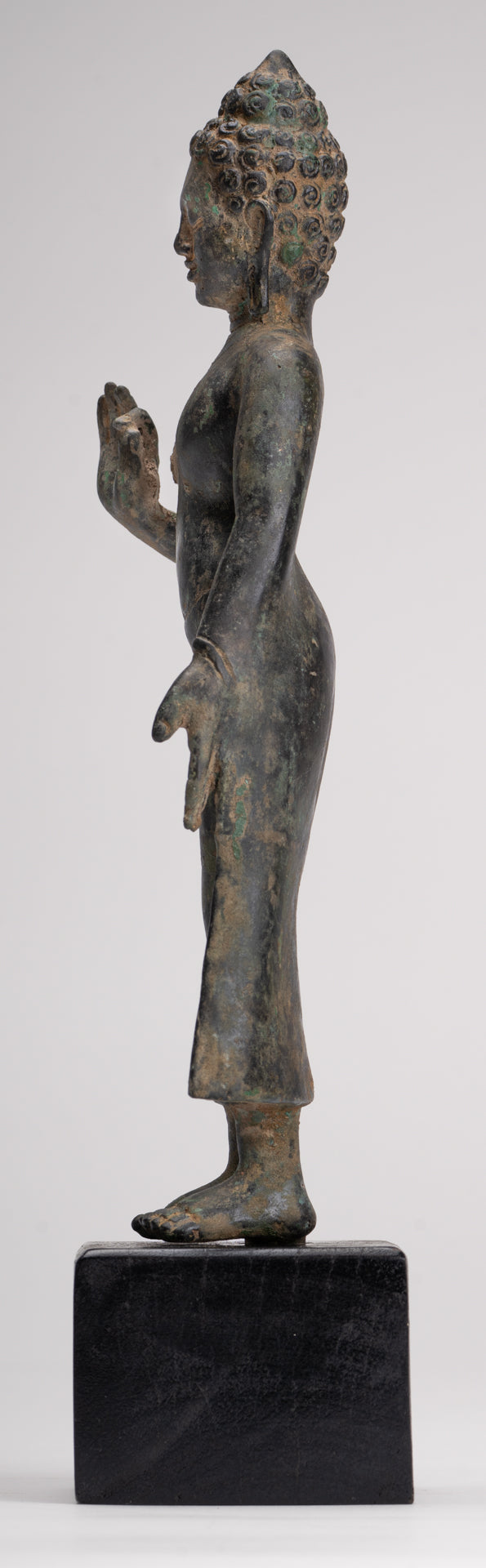 Buddha Statue - Antique Thai Style Standing Bronze Mon Dvaravati Teaching Buddha Statue - 32cm/13"