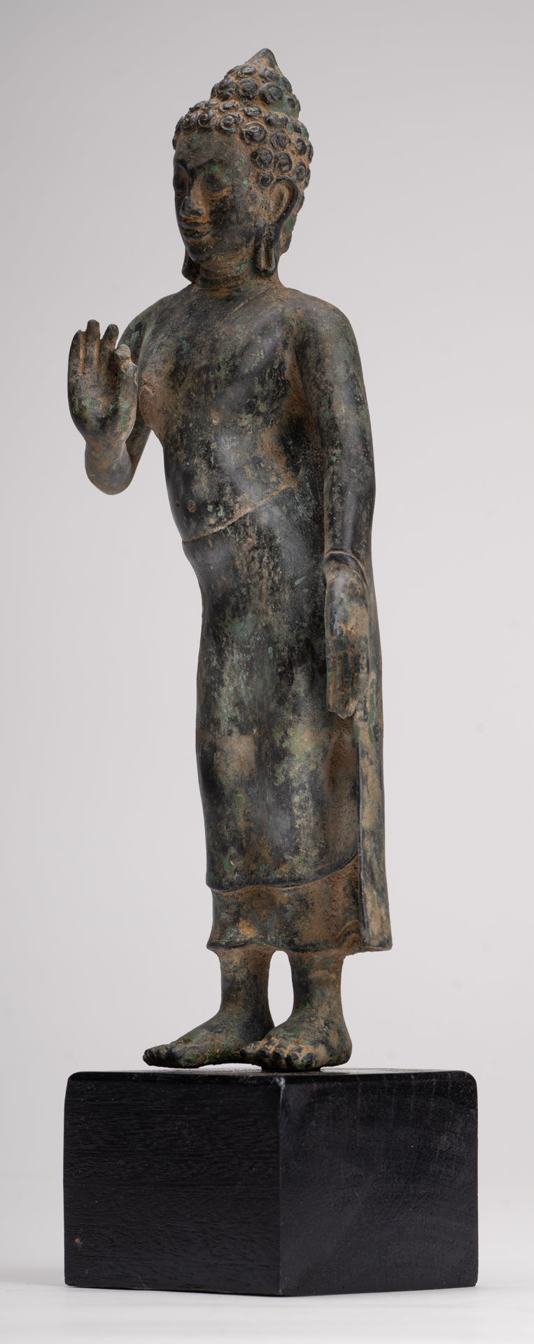 Buddha Statue - Antique Thai Style Standing Bronze Mon Dvaravati Teaching Buddha Statue - 32cm/13"
