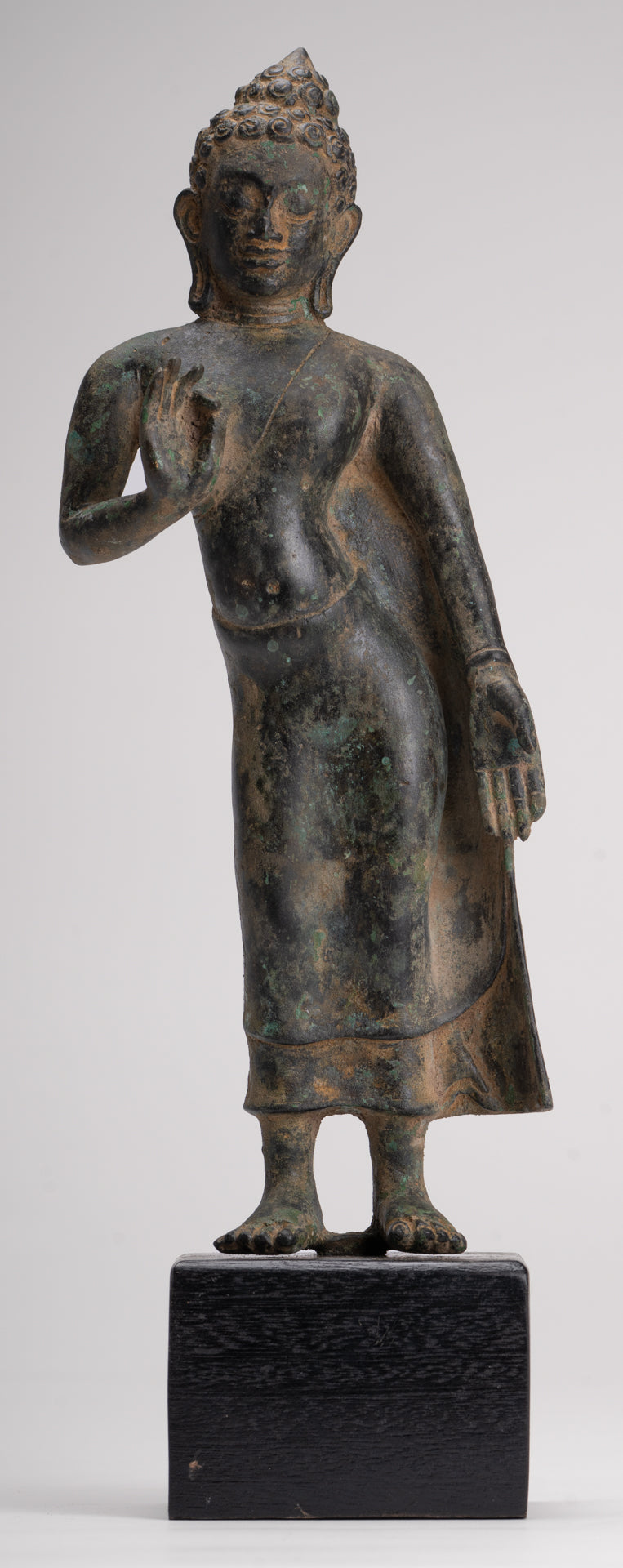 Buddha Statue - Antique Thai Style Standing Bronze Mon Dvaravati Teaching Buddha Statue - 32cm/13"