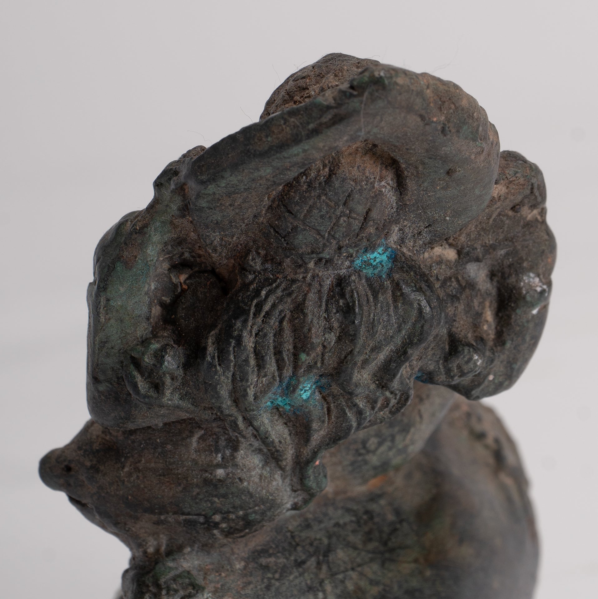 Ganesha Statue - Antique Thai Style Bronze Ganesha Statue Sat on Conch - 10cm/4"