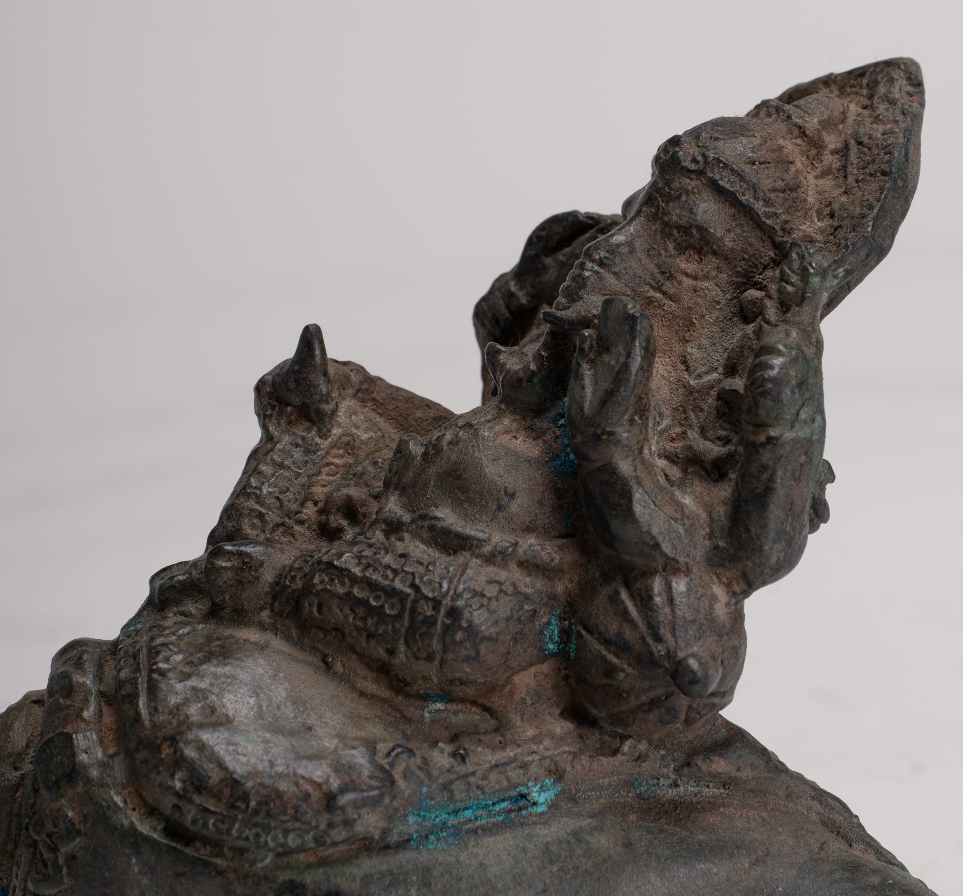 Ganesha Statue - Antique Thai Style Bronze Ganesha Statue Sat on Conch - 10cm/4"