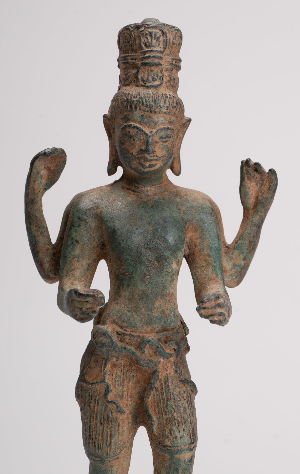 Vishnu Statue - Antique Phnom Da Style Khmer Standing Bronze Vishnu - 20.5cm/8"