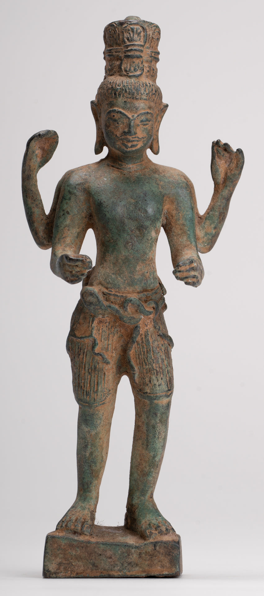 Vishnu Statue - Antique Phnom Da Style Khmer Standing Bronze Vishnu - 20.5cm/8"