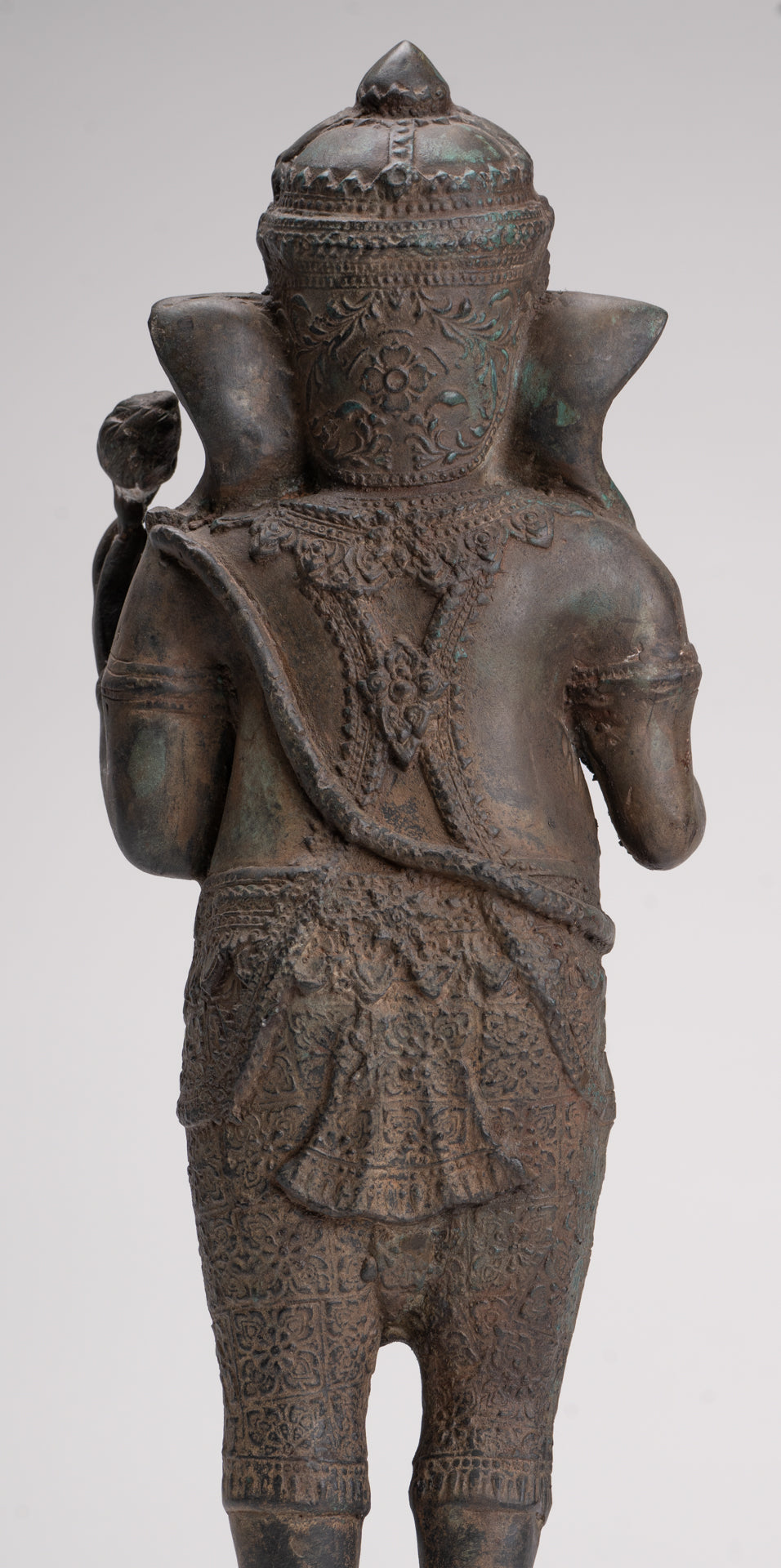 Ganesha Statue - Antique Thai Style Bronze Standing 2-Arm Ganesha Statue - 38cm/15"