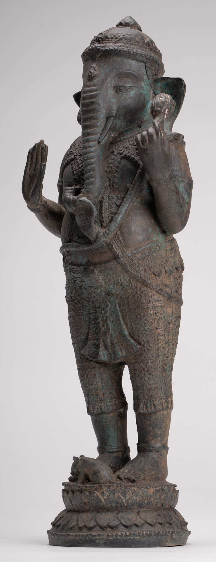 Ganesha Statue - Antique Thai Style Bronze Standing 2-Arm Ganesha Statue - 38cm/15"