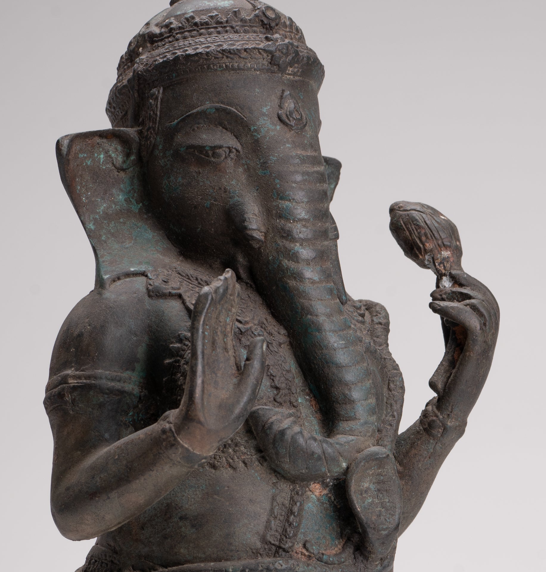 Ganesha Statue - Antique Thai Style Bronze Standing 2-Arm Ganesha Statue - 38cm/15"