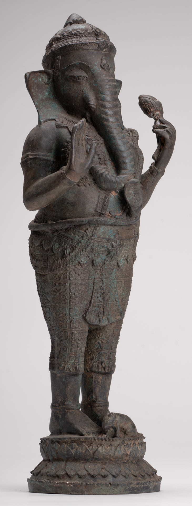 Ganesha Statue - Antique Thai Style Bronze Standing 2-Arm Ganesha Statue - 38cm/15"