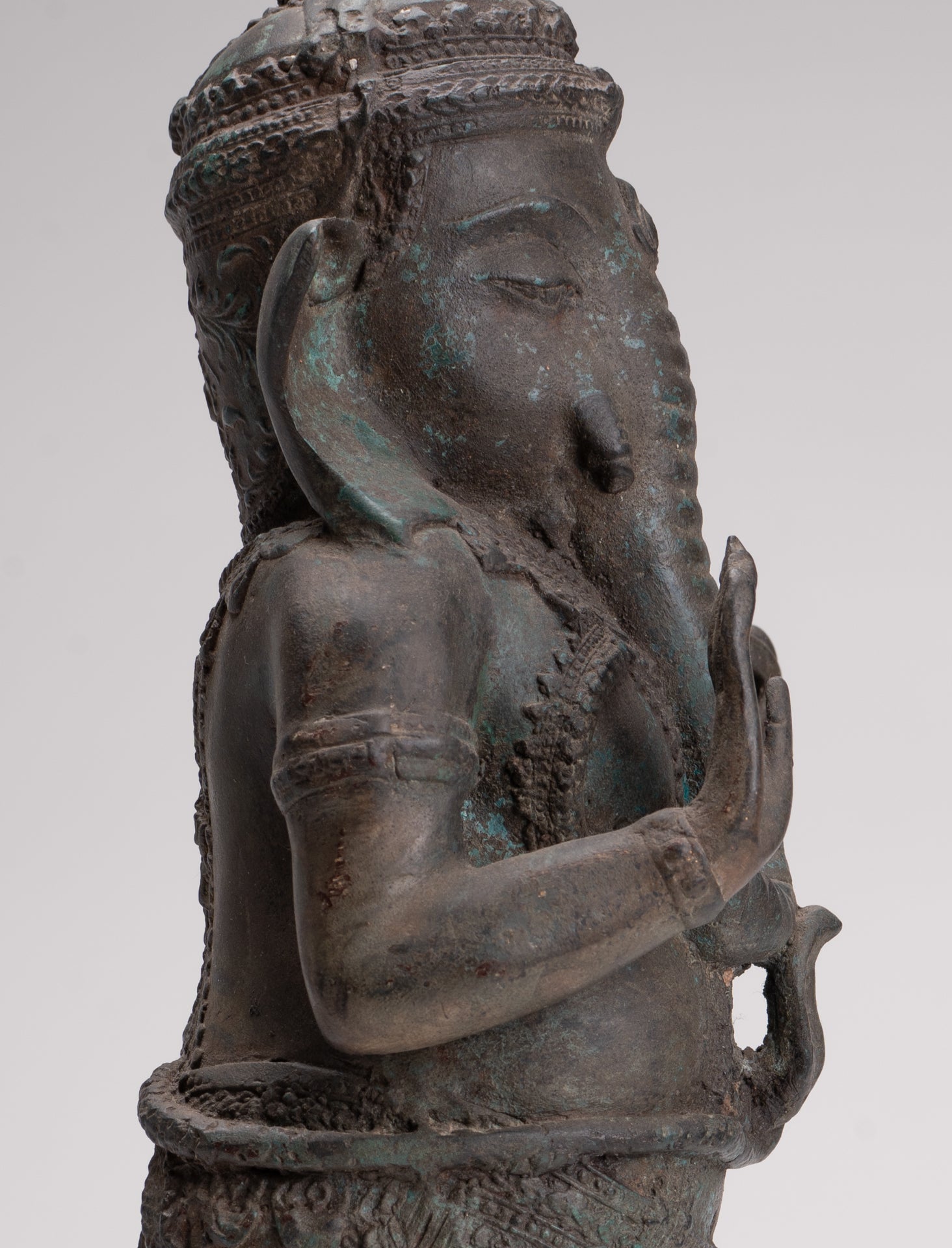 Ganesha Statue - Antique Thai Style Bronze Standing 2-Arm Ganesha Statue - 38cm/15"