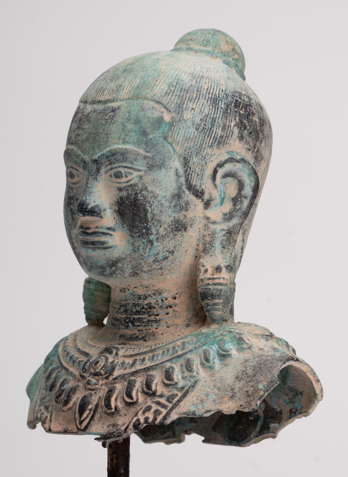 Antique Khmer Style Seated Bronze Meditation Jayavarman VII Statue - 19.5cm/8"