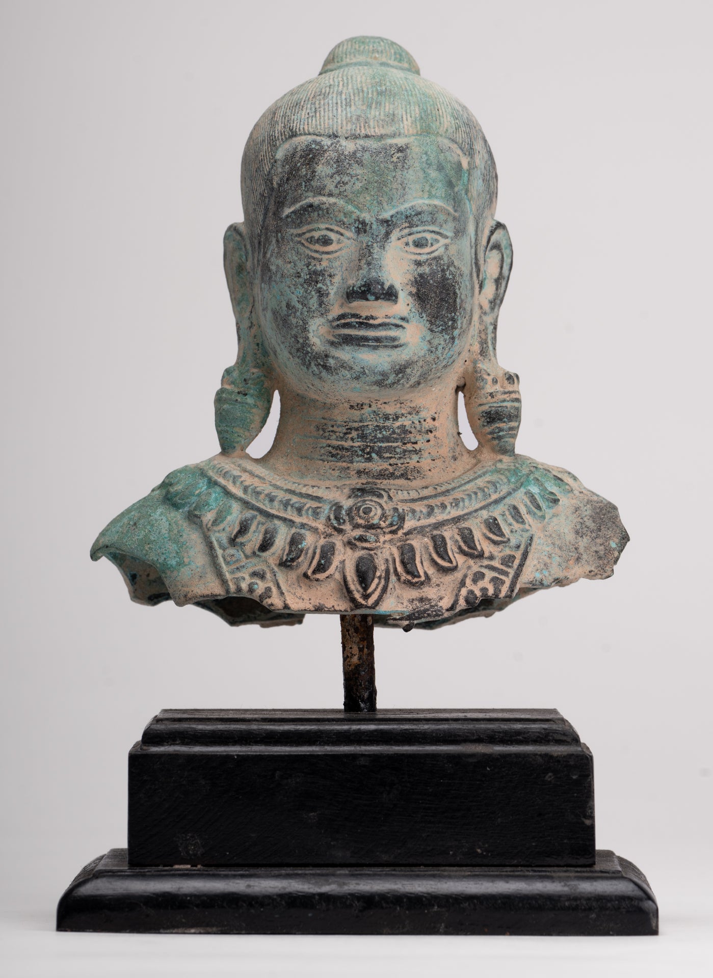 Antique Khmer Style Seated Bronze Meditation Jayavarman VII Statue - 19.5cm/8"