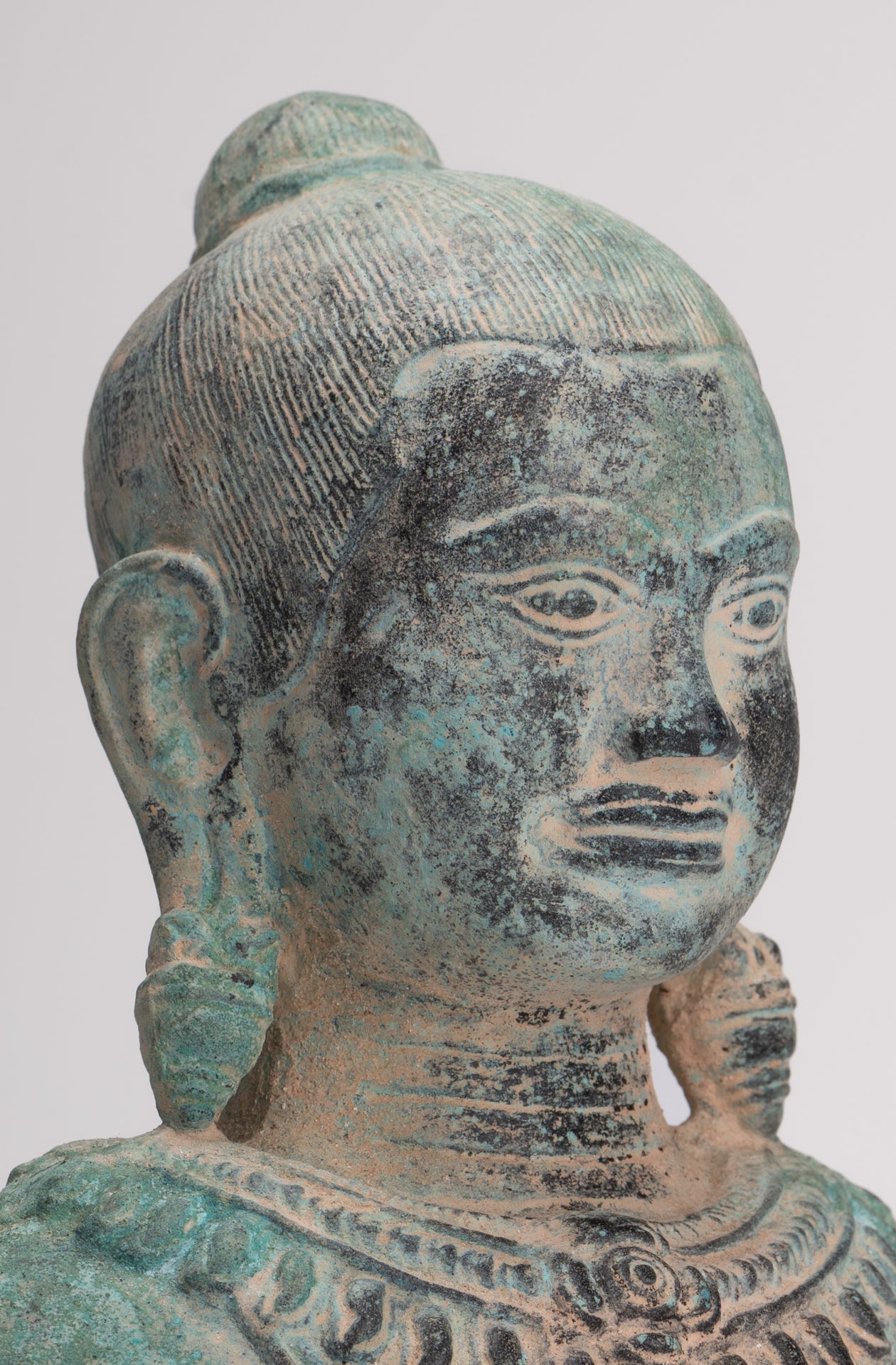 Antique Khmer Style Seated Bronze Meditation Jayavarman VII Statue - 19.5cm/8"