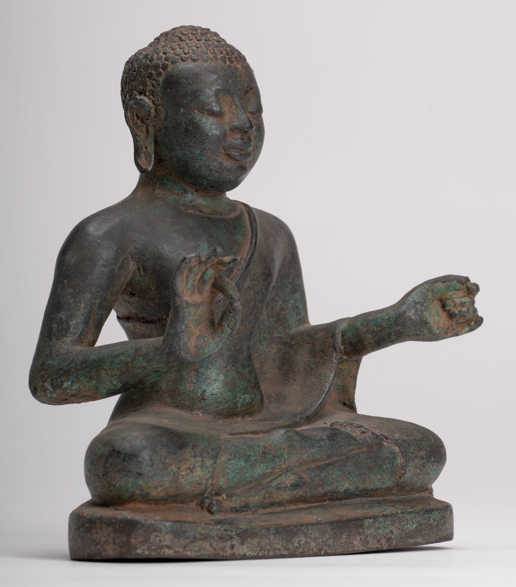 Buddha Statue - Antique Sri Lanka Style Seated Bronze Teaching Buddha Statue - 16cm/6"