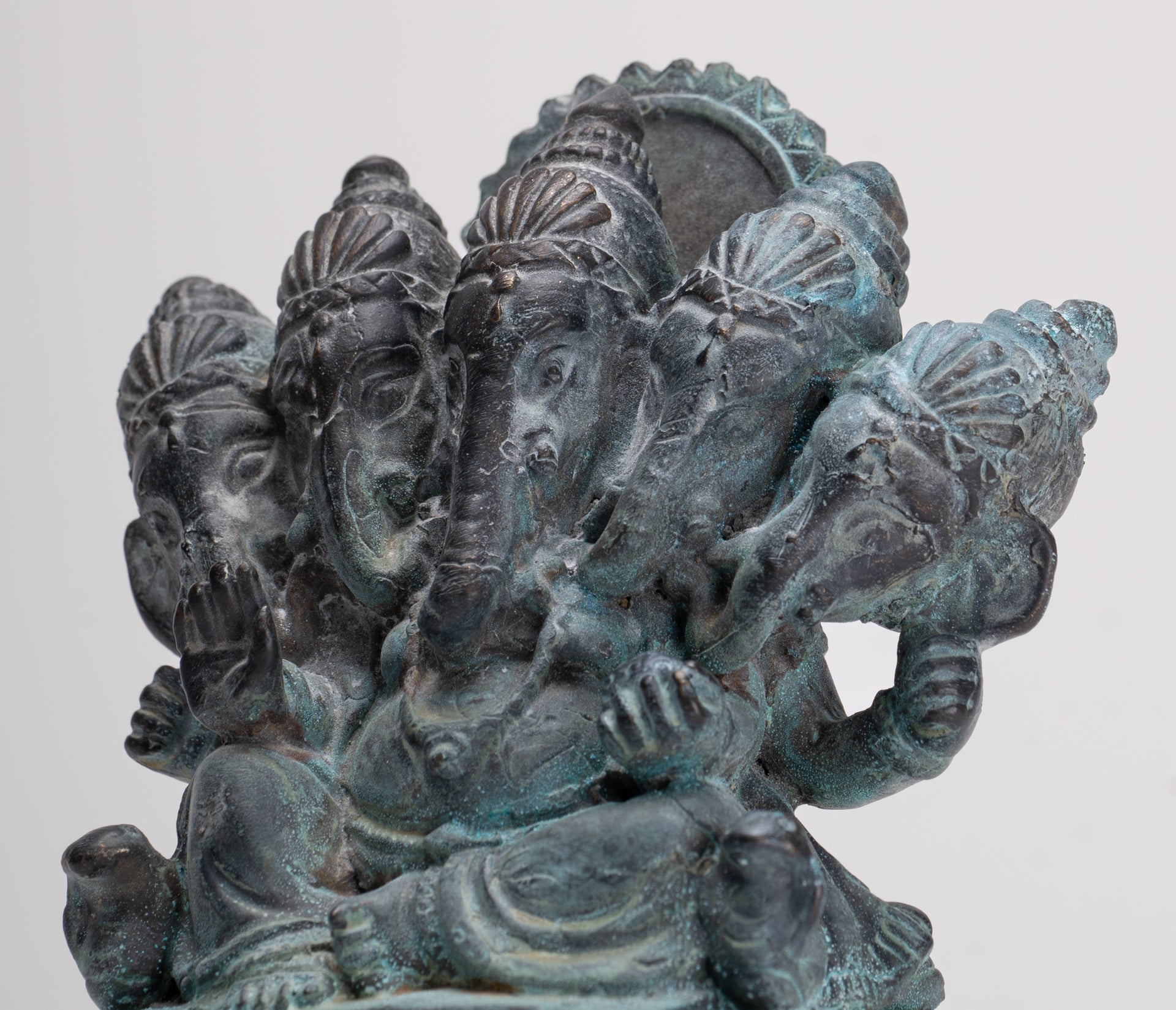 Ganesh - Antique Thai Style Bronze Seated Heramba Ganapati Statue  - 12.5cm/5"