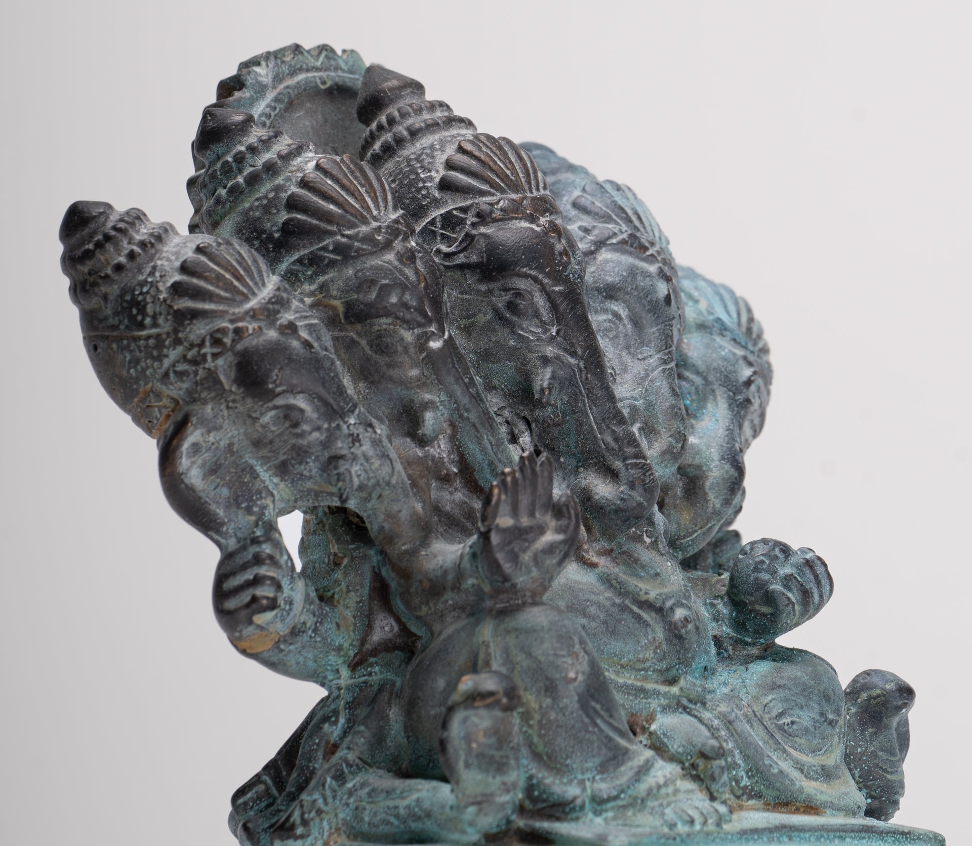 Ganesh - Antique Thai Style Bronze Seated Heramba Ganapati Statue  - 12.5cm/5"