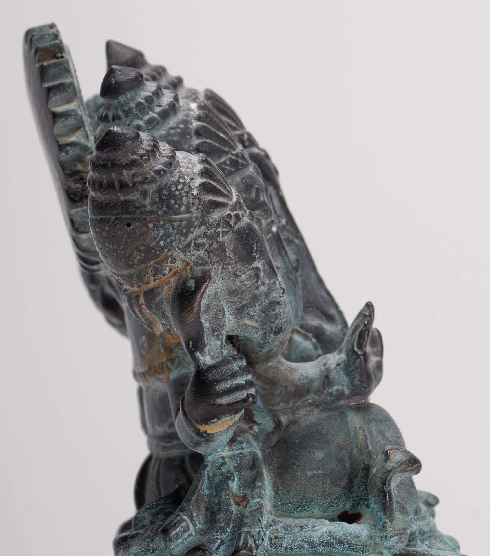 Ganesh - Antique Thai Style Bronze Seated Heramba Ganapati Statue  - 12.5cm/5"