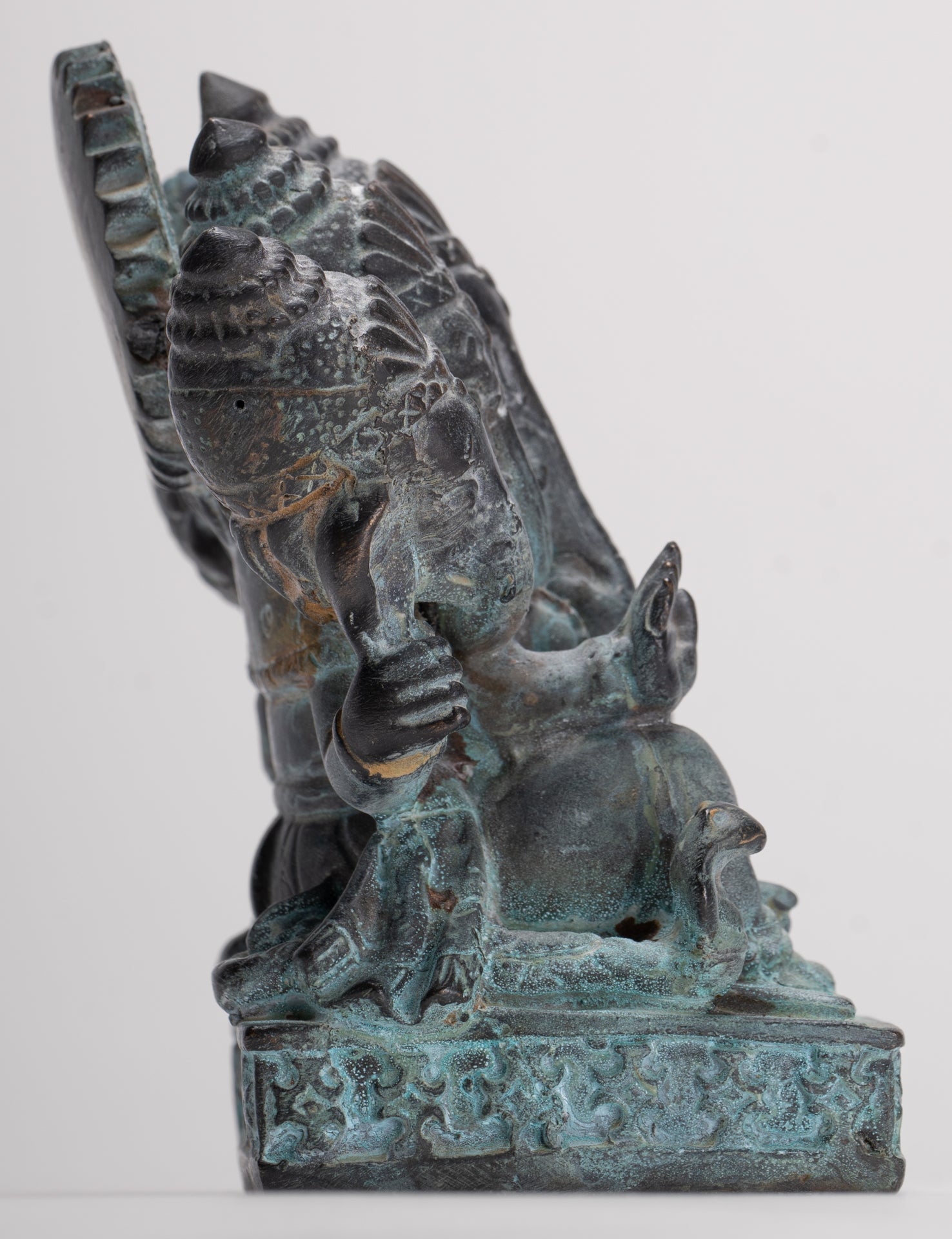 Ganesh - Antique Thai Style Bronze Seated Heramba Ganapati Statue  - 12.5cm/5"