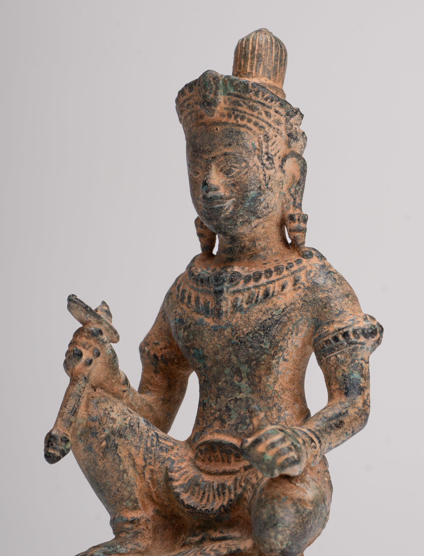 Vishnu Statue - Antique Baphuon Style Bronze Seated Khmer Vishnu Statue - 18cm / 7"