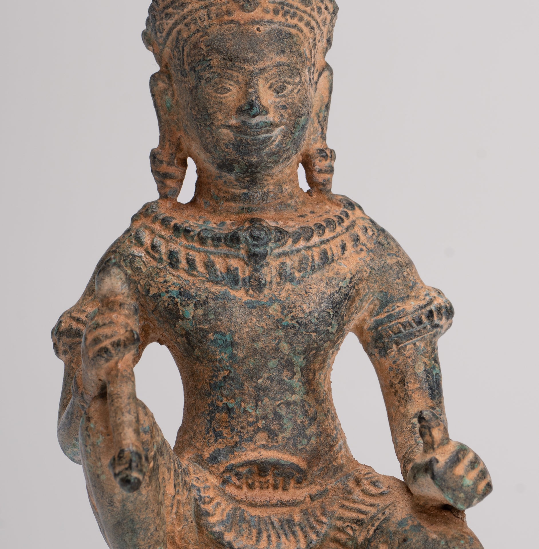 Vishnu Statue - Antique Baphuon Style Bronze Seated Khmer Vishnu Statue - 18cm / 7"