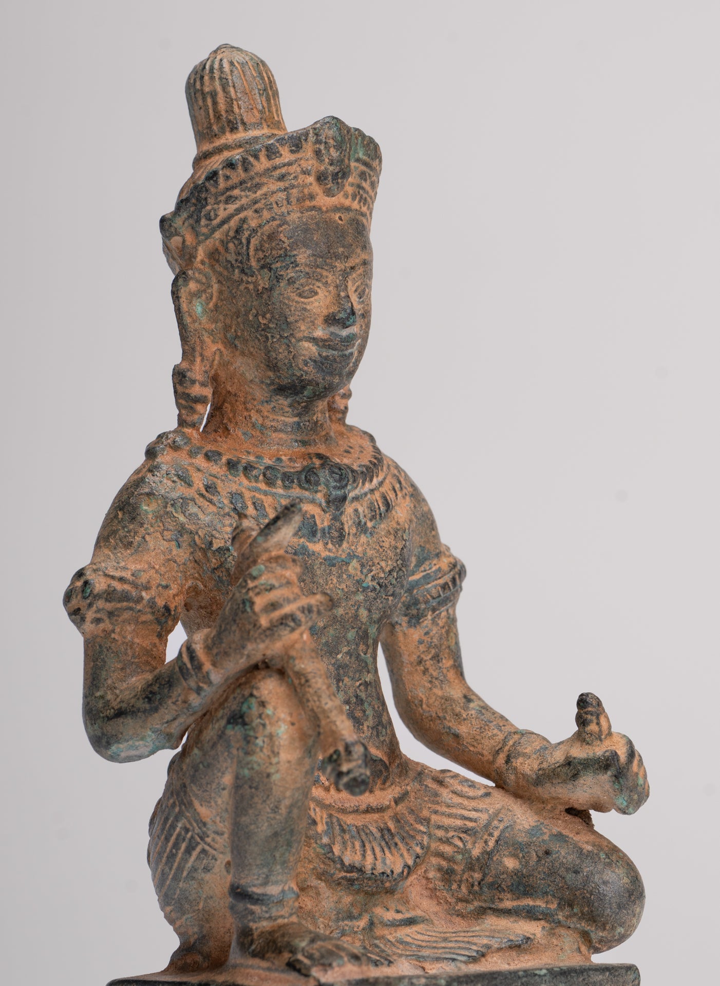 Vishnu Statue - Antique Baphuon Style Bronze Seated Khmer Vishnu Statue - 18cm / 7"