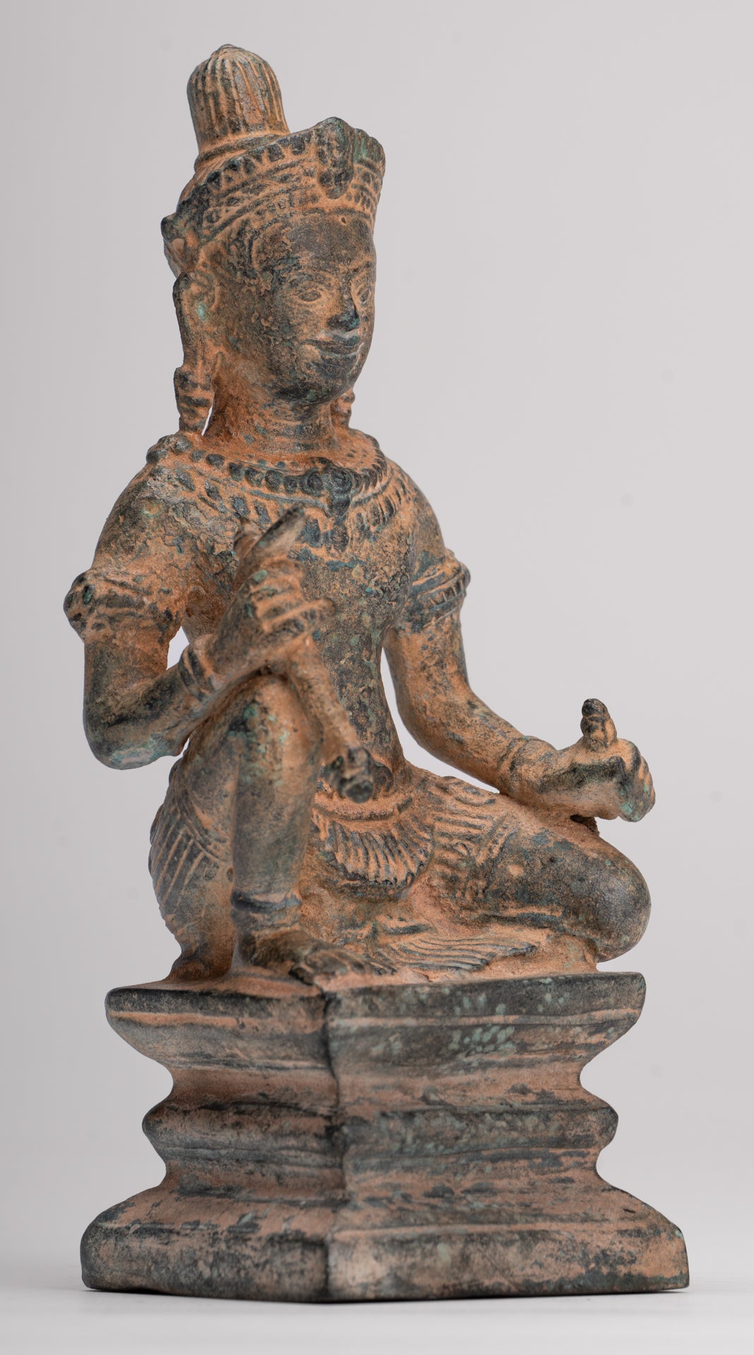 Vishnu Statue - Antique Baphuon Style Bronze Seated Khmer Vishnu Statue - 18cm / 7"