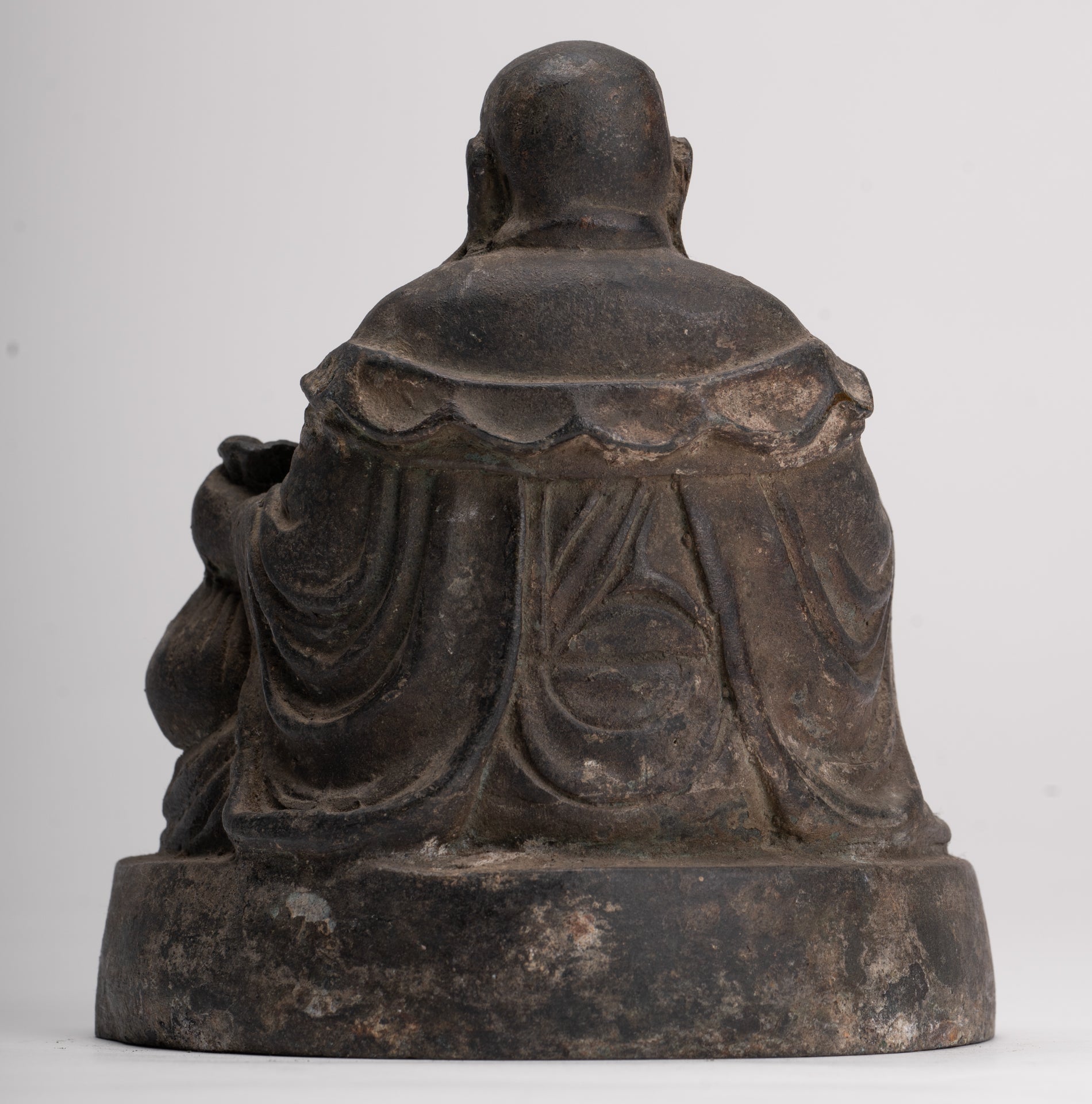Buddha Statue - Antique Chinese Style Bronze Happy, Fat, Laughing Buddha Budai Statue - 16cm/6"
