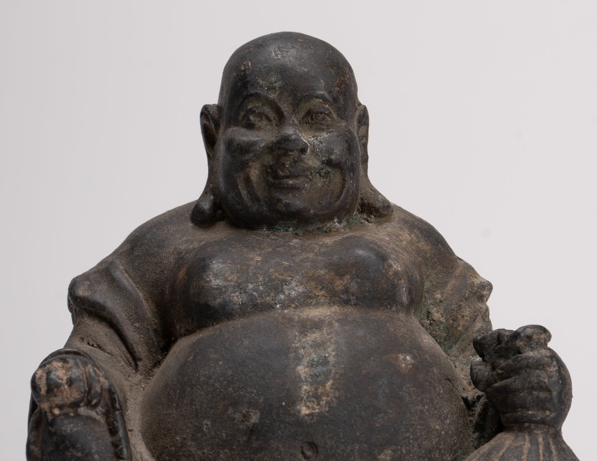 Buddha Statue - Antique Chinese Style Bronze Happy, Fat, Laughing Buddha Budai Statue - 16cm/6"