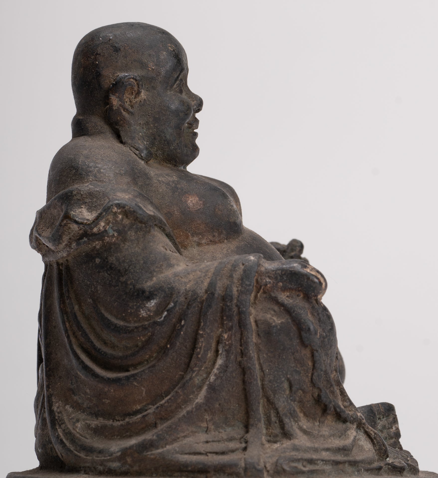 Buddha Statue - Antique Chinese Style Bronze Happy, Fat, Laughing Buddha Budai Statue - 16cm/6"