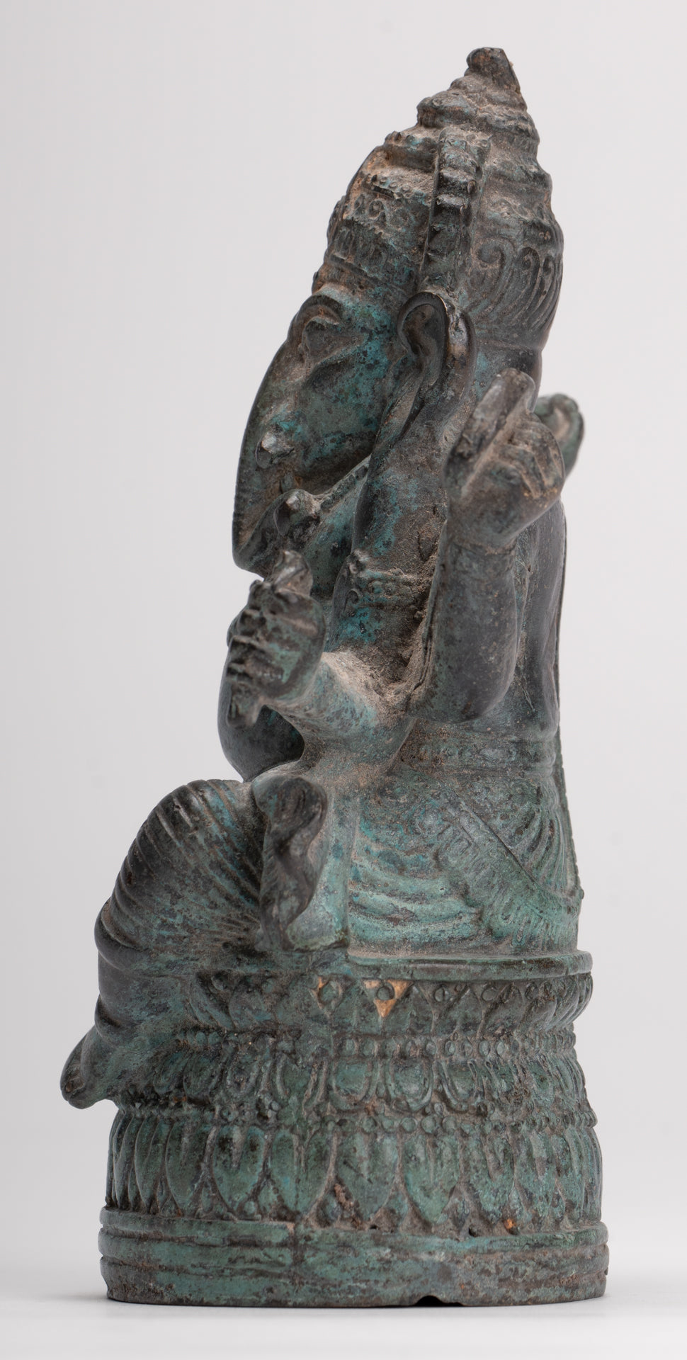 Ganesha Statue - Antique Thai Style Bronze Seated Ganesha Statue - 15.5cm/6"