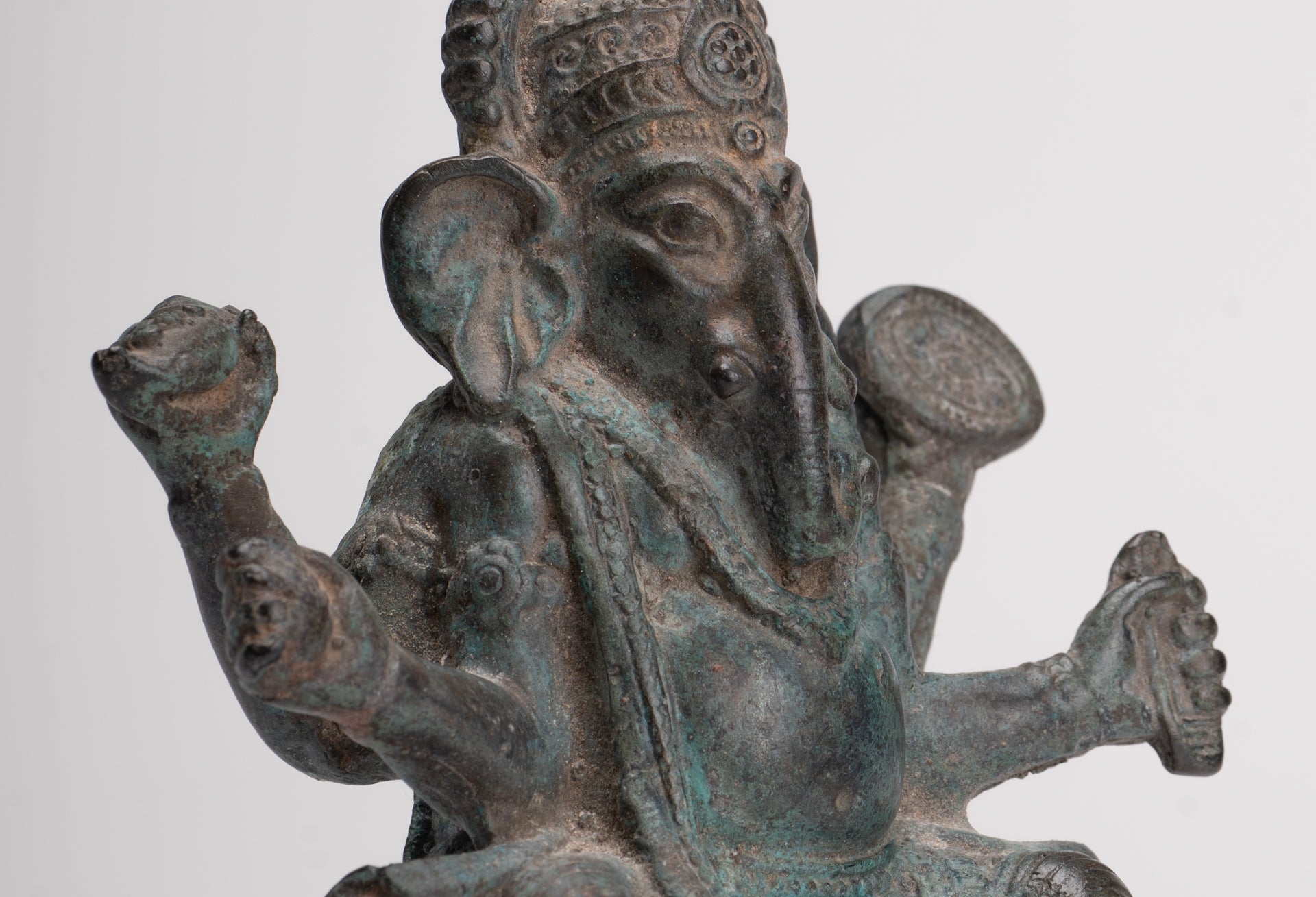 Ganesha Statue - Antique Thai Style Bronze Seated Ganesha Statue - 15.5cm/6"