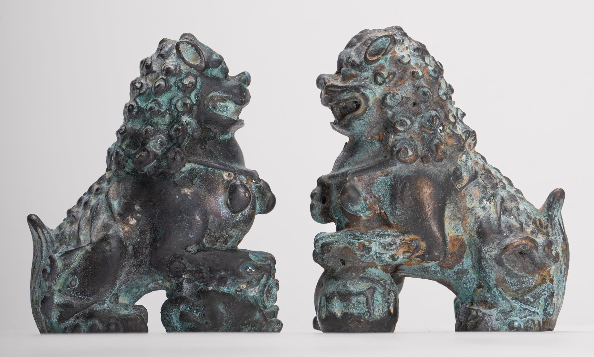 Lions gardiens de temple de style chinois antique Lions Shishi Foo Dogs Lions impériaux (paire) - 10,5 cm/4"