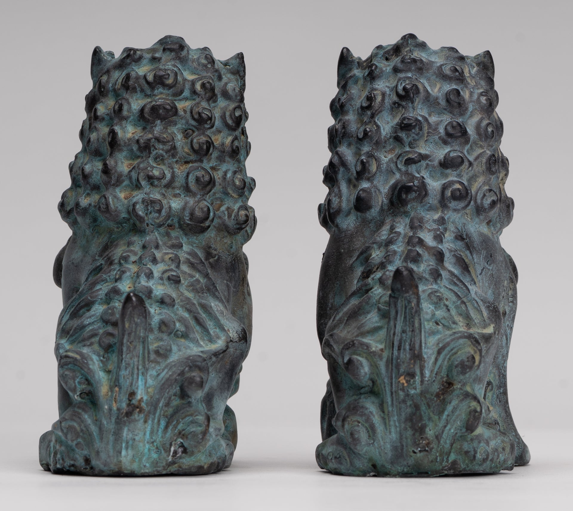 Antique Chinese Style Temple Guardian Lions Shishi Lions Foo Dogs Imperial Lions (Pair) - 10.5cm/4"