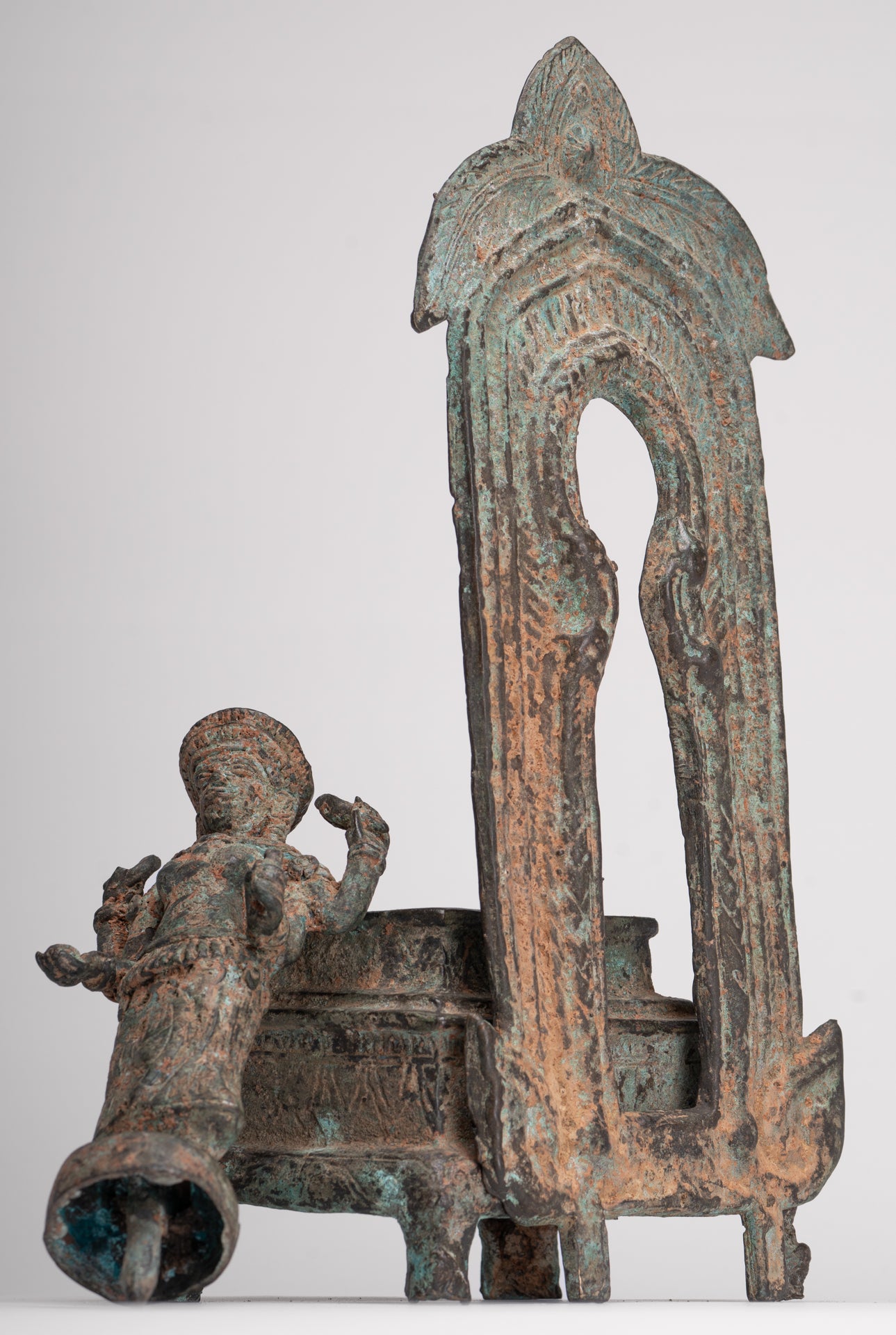 Antique Lopburi Style Thai Bronze Enthroned Vishnu Statue - 40cm/16"