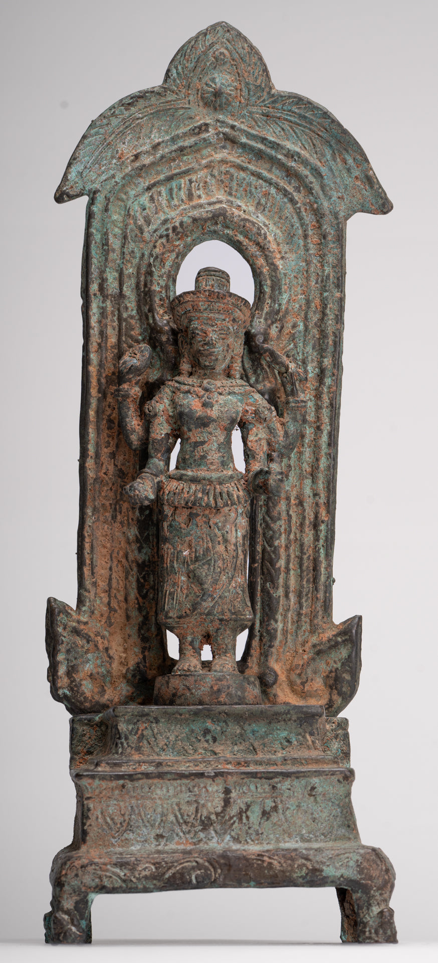 Antique Lopburi Style Thai Bronze Enthroned Vishnu Statue - 40cm/16"