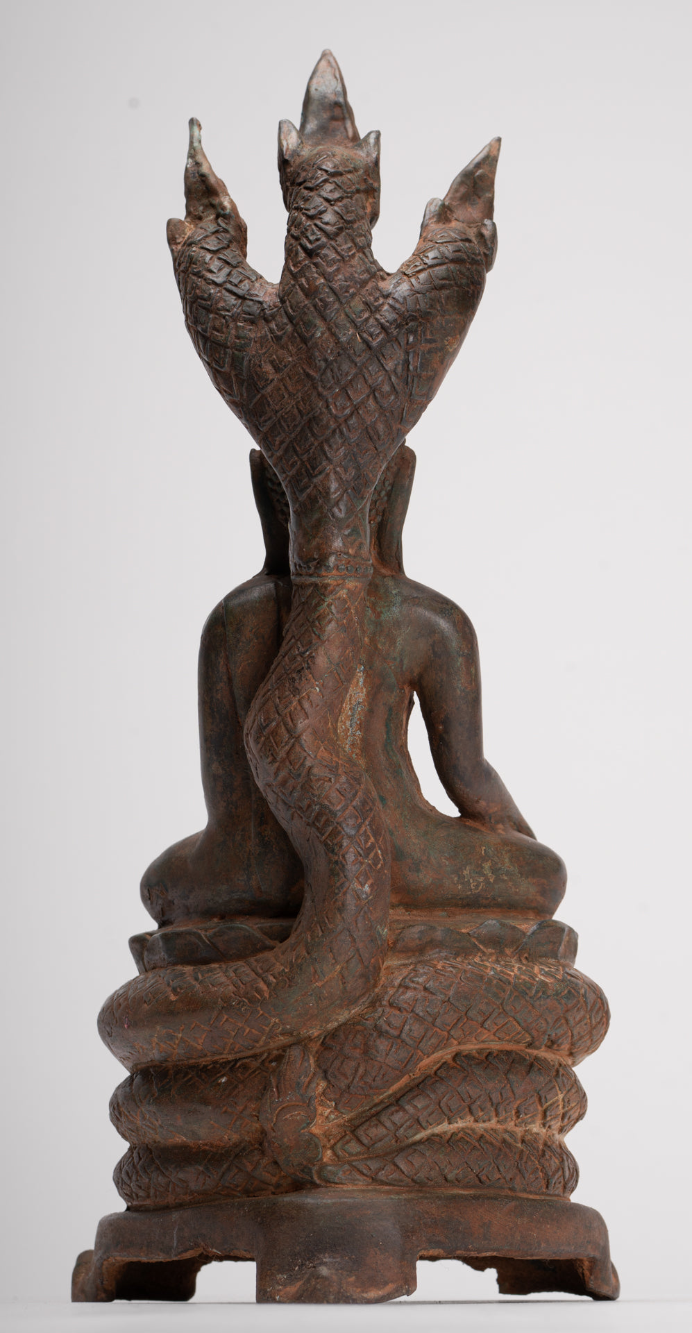 Buddha Statue - Antique Laos Style Bronze Enlightenment Naga Buddha Statue - 34cm/14"