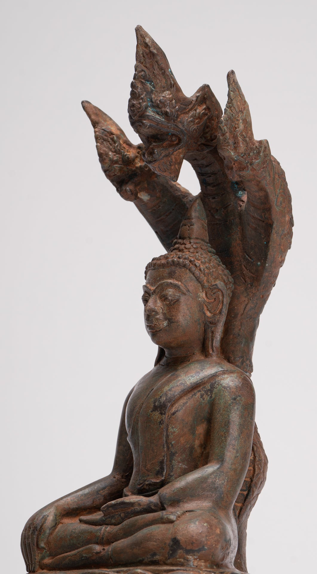 Buddha Statue - Antique Laos Style Bronze Enlightenment Naga Buddha Statue - 34cm/14"