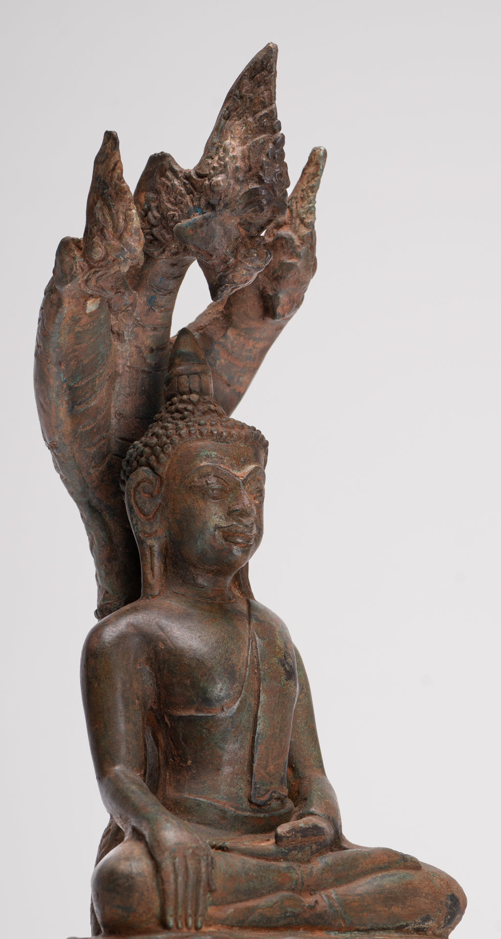 Buddha Statue - Antique Laos Style Bronze Enlightenment Naga Buddha Statue - 34cm/14"