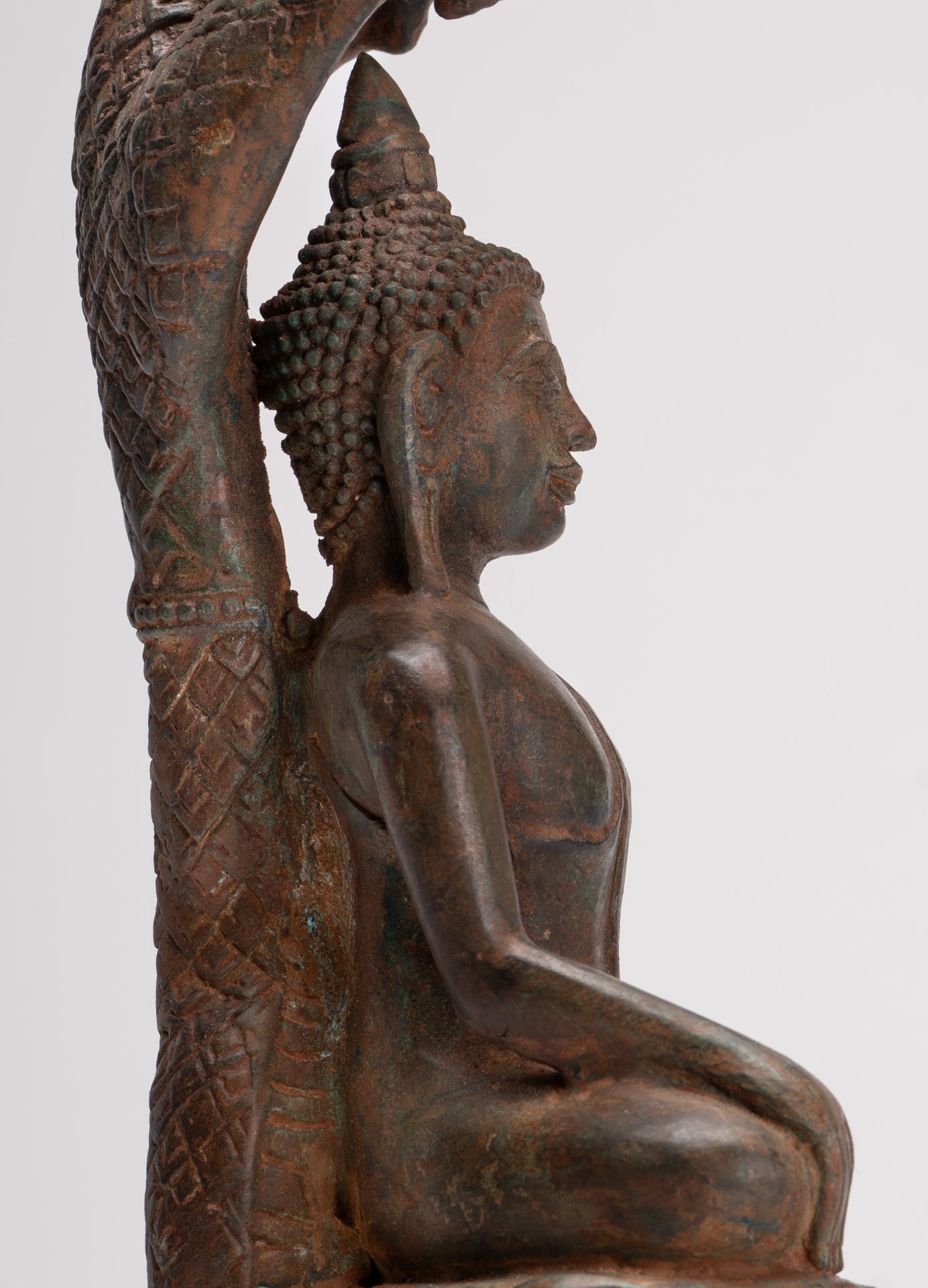 Buddha Statue - Antique Laos Style Bronze Enlightenment Naga Buddha Statue - 34cm/14"