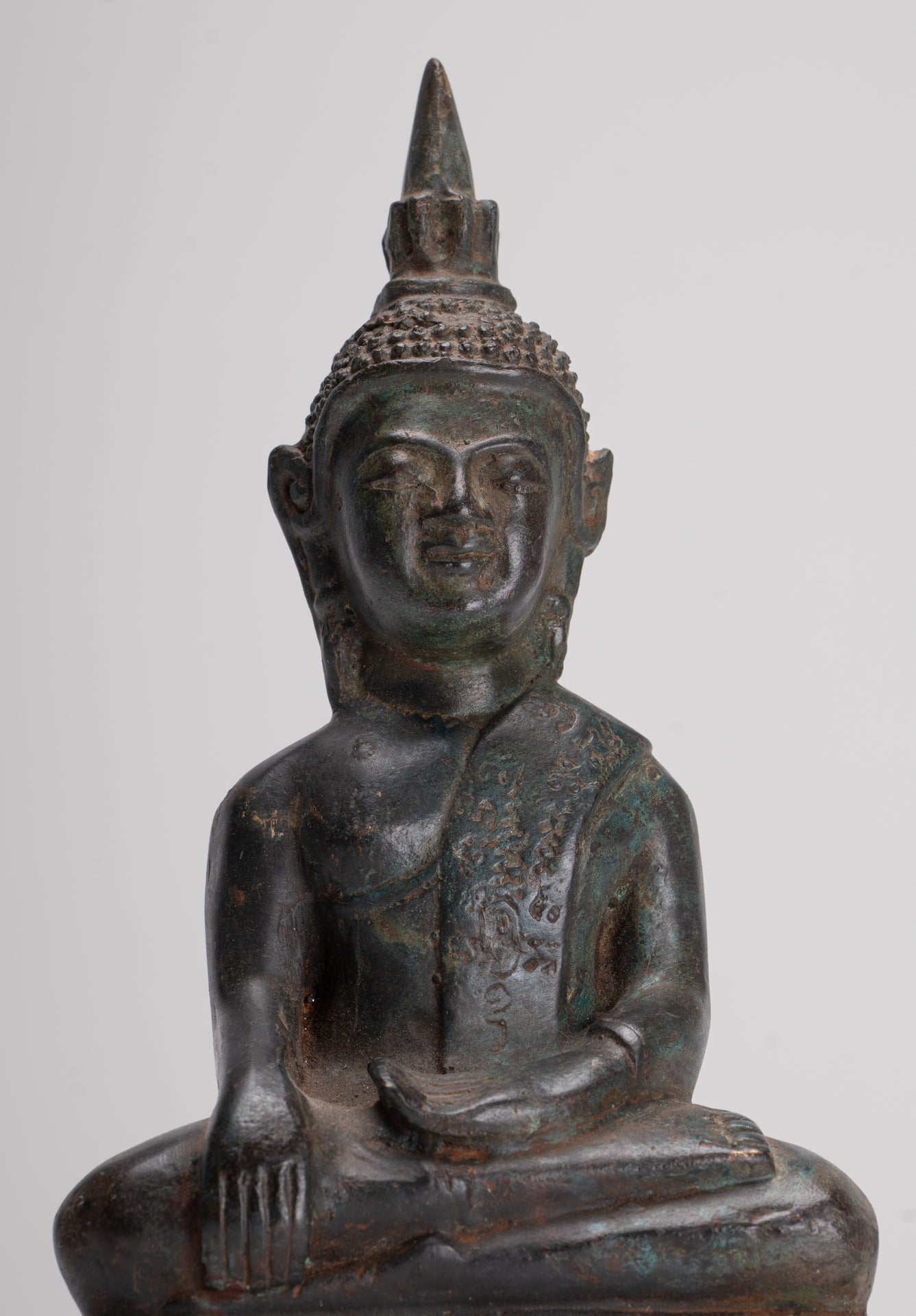 Buddha Statue - Antique Laos Style Bronze Enlightenment Buddha Statue - 21cm/8"