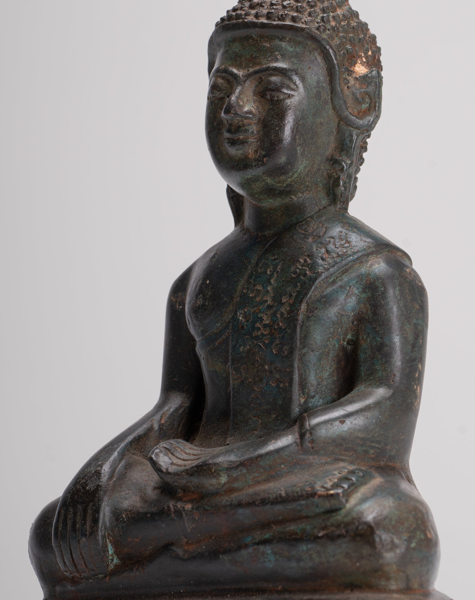 Buddha Statue - Antique Laos Style Bronze Enlightenment Buddha Statue - 21cm/8"