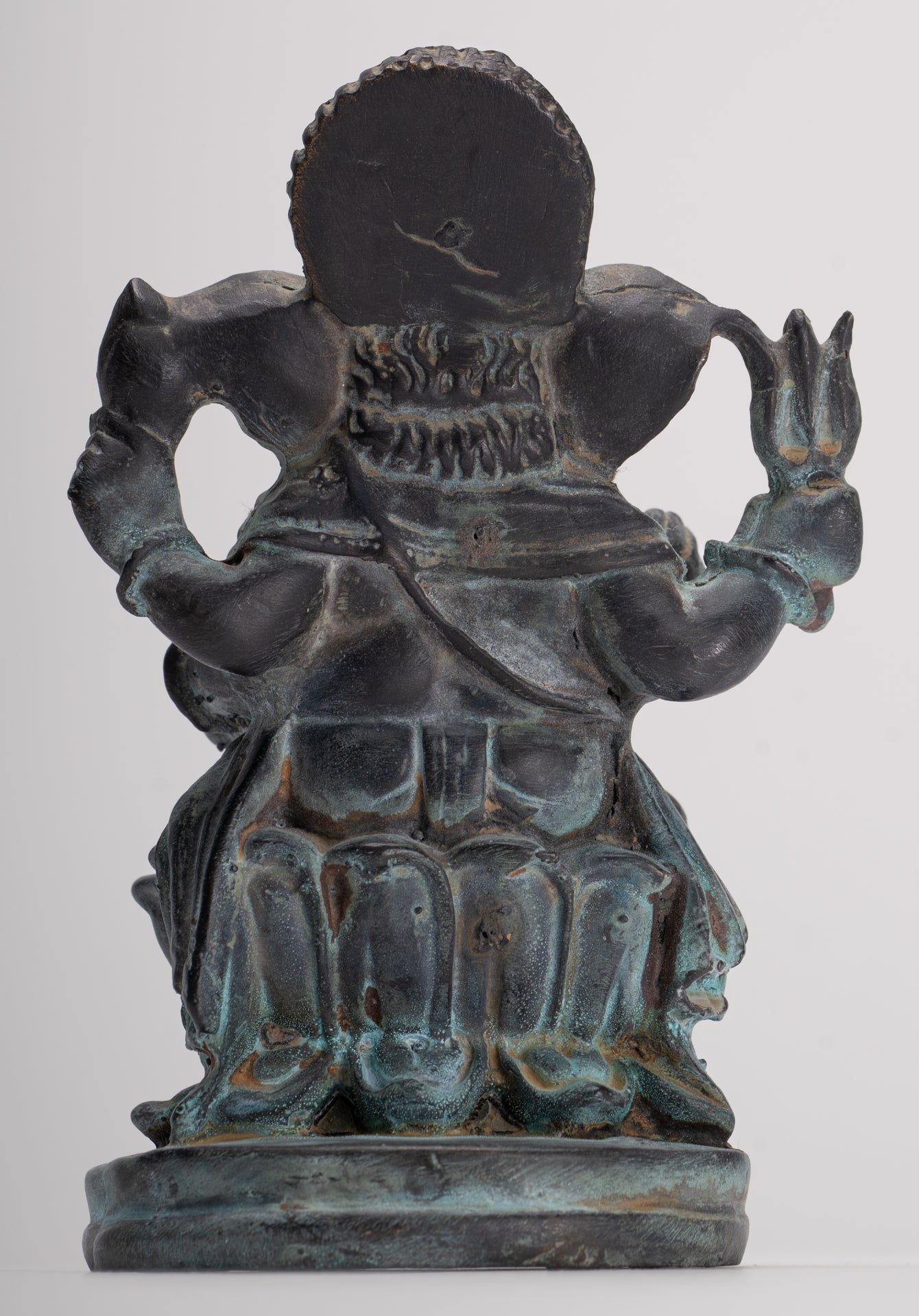 Ganesha Statue - Antique Thai Style Bronze Seated 4-Arm Vara Ganapati Statue - 15.5cm/6"