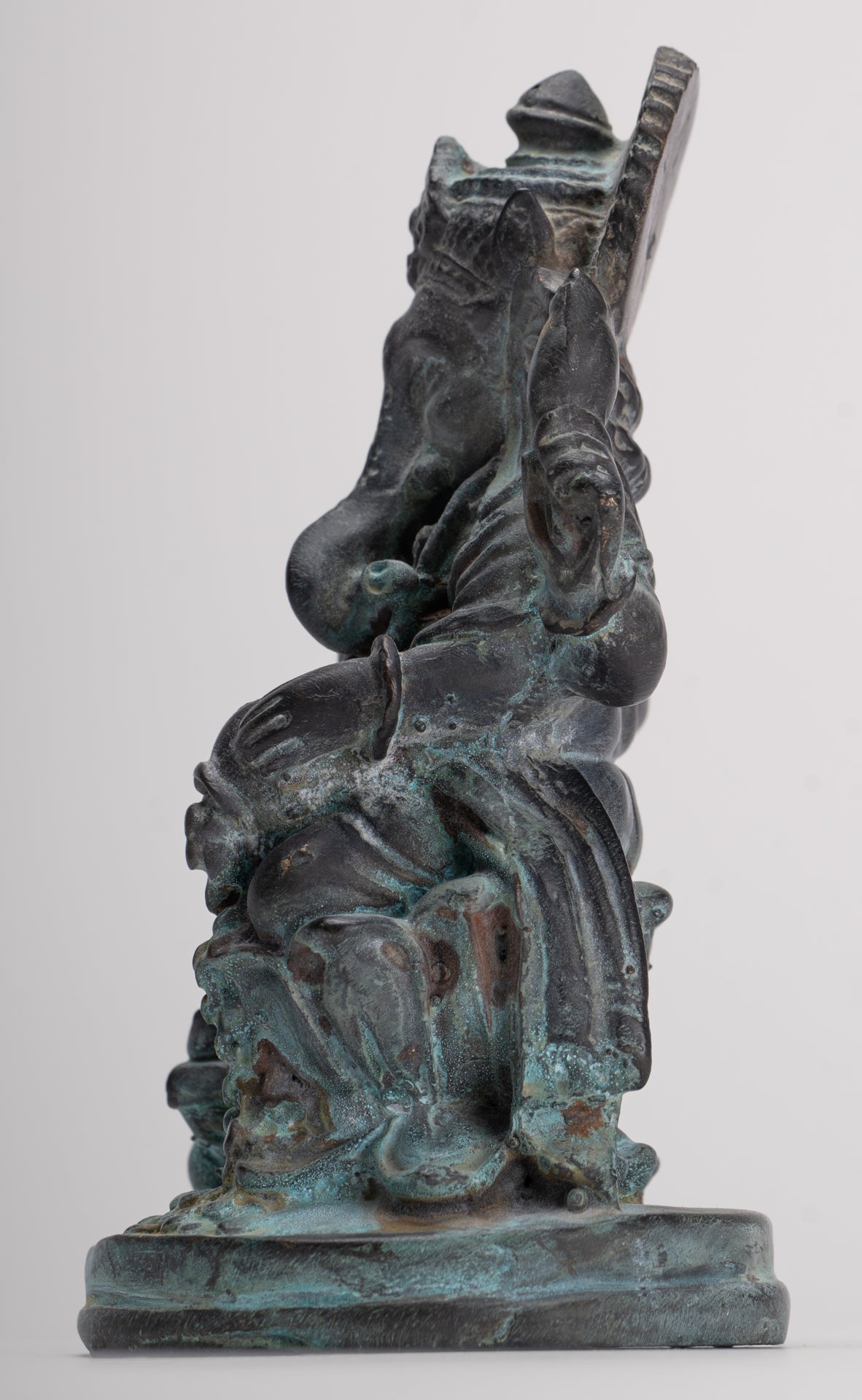 Ganesha Statue - Antique Thai Style Bronze Seated 4-Arm Vara Ganapati Statue - 15.5cm/6"