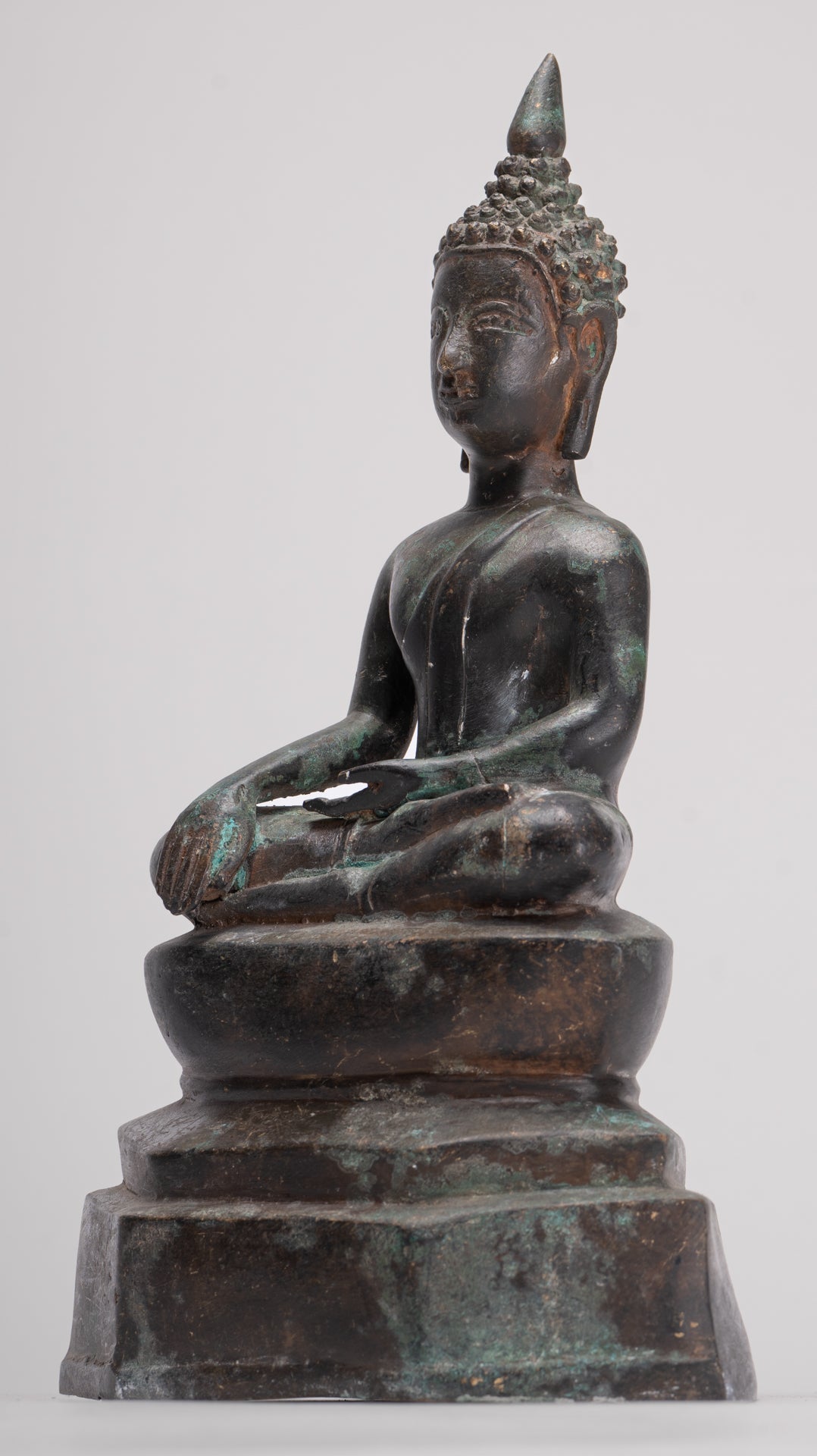Buddha Statue - Antique Laos Style Bronze Enlightenment Buddha Statue - 29cm/12"