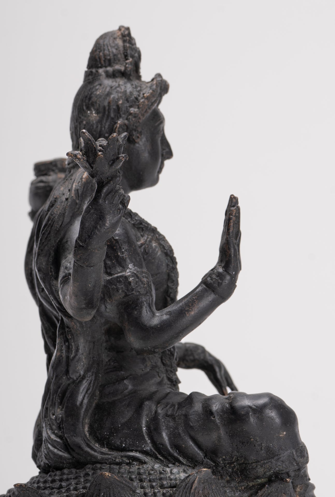 Shiva Statue - Antique Indian Style Bronze Seated 4-Arm Shiva Statue - 25cm/10"